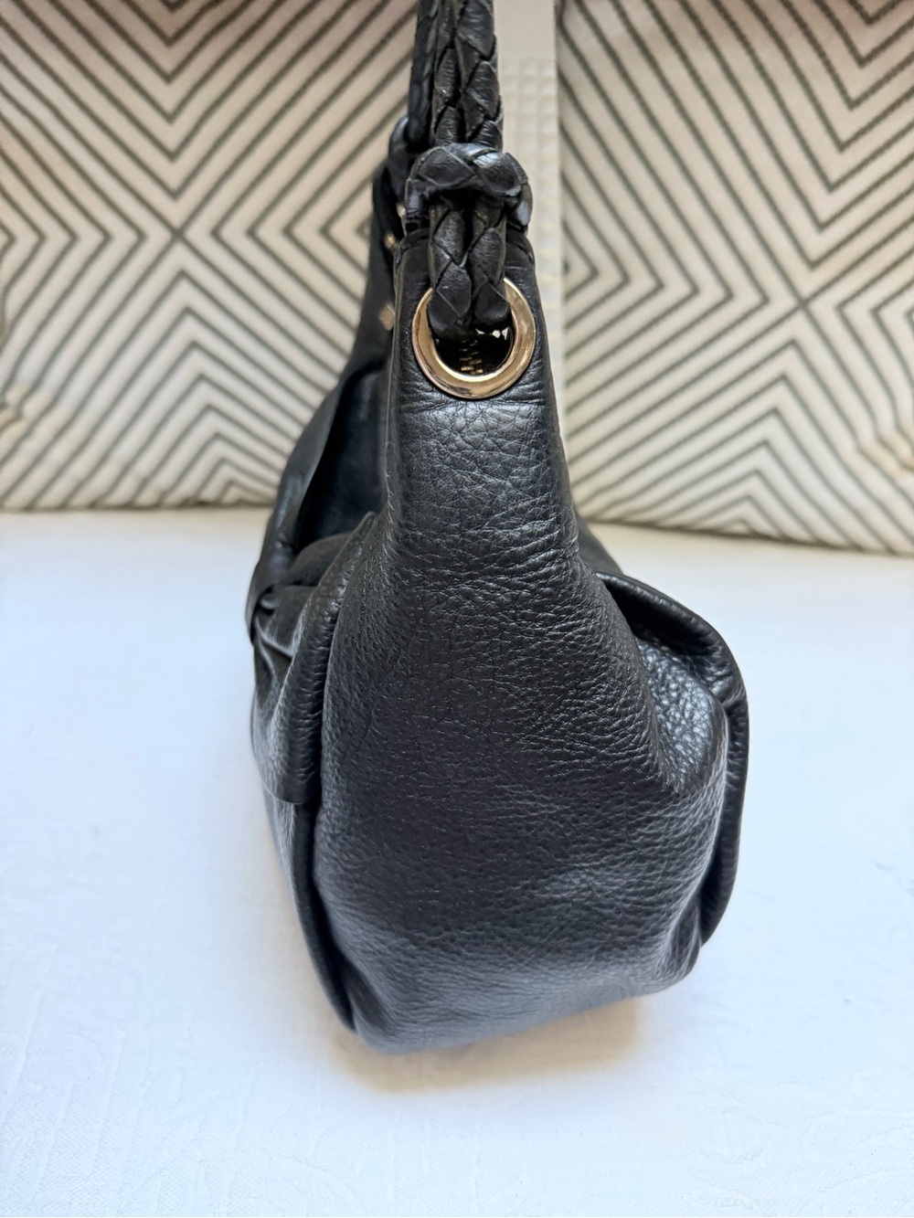 Elliott Lucca Black Leather Bow-Accent Shoulder Satchel - Picture 4 of 12